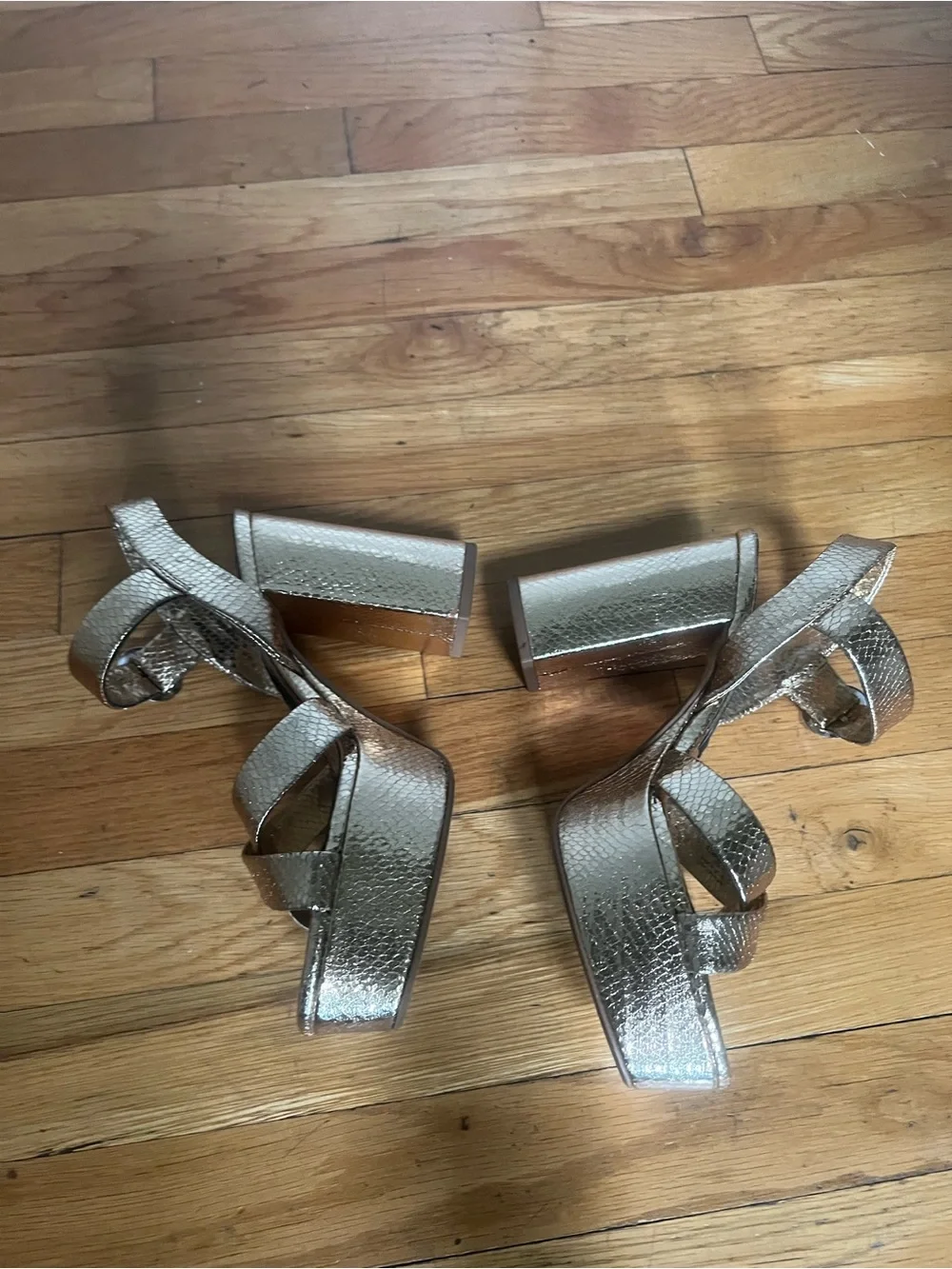 Zara Metallic Gold Platform Ankle-Strap Heels